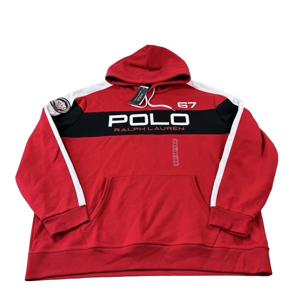 Polo Ralph Lauren Red White RL 67 Cookie Patch Spellout Hoodie Size 2XL NWT
